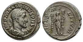 Maximinus I, 235-238. Denarius (Silver, 19mm, 2.80 g), Rome, 235-236. IMP MAXIMINVS PIVS AVG Laureate, draped and cuirassed bust of Maximinus I to rig...