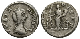 Julia Domna (AD 193-217). AR denarius (18mm, 3.69 g). Rome, ca. AD 196-211, IVLIA-AVGVSTA, draped bust of Julia Domna right, wearing helmet-like wig o...
