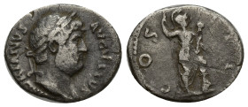 HADRIAN (117-138 AD). AR, Denarius. (15mm, 2.81 g) Rome. Obv: HADRIANVS AVGVSTVS. Laureate bust of Hadrian, right. Rev: COS III. Virtus standing right...