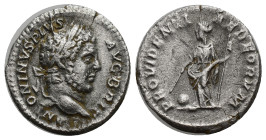 Caracalla AR Denarius. (18mm, 2.91 g) Rome, AD 210-213. ANTONINVS PIVS - AVG BRIT, Laureate head right / PROVIDENTIAE DEORVM, Providentia standing hal...