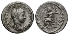 Severus Alexander as Augustus (AD 222-235). Silver denarius (18mm, 3.00 g). Ca. 222-228. IMP C M AVR SEV ALEXAND AVG, laureate, draped bust right / IO...