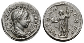 SEVERUS ALEXANDER (222-235). Denarius. (19mm, 3.41 g) Rome. Obv: IMP C M AVR SEV ALEXAND AVG. Laureate and draped bust right. Rev: P M TR P III COS P ...