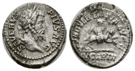 Septimius Severus AR Denarius. (19mm, 2.99 g) Rome, AD 203. SEVERVS PIVS AVG, laureate head to right / INDVLGENTIA AVGG, the Dea Caelestis, holding th...