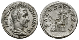 Maximinus I, 235-238. Denarius (18mm, 2.53 g), Rome, 236. IMP MAXIMINVS PIVS AVG Laureate, draped and cuirassed bust of Maximinus I to right, seen fro...