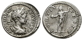 Caracalla, 198-217. Denarius (18mm, 2.85 g), Rome, 200. ANTONINVS AVGVSTVS Laureate, draped and cuirassed bust of Caracalla to right, seen from behind...