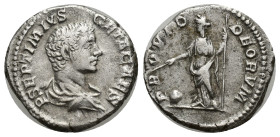 Geta, as Caesar, 198 - 209 AD Silver Denarius, Rome Mint, (18mm, 3.44 g) Obverse: P SEPTIMIVS GETA CAES, Draped and cuirassed bust of Geta right. Reve...