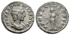 Julia Soemia, mother of Elagabal Denarius 218-222, AR (18mm, 2.89 g). IVLIA SOEMIA AVG Draped bust r. Rev. VENVS CAELESTIS Venus, standing partially t...
