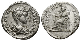 Geta AD 198-211. Struck under Septimius Severus, AD 200-202. Rome Denarius AR (18mm, 3.47 g). P SEPT GETA CAES PONT, bare headed, draped bust of Geta ...