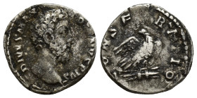 Divus Marcus Aurelius, died 180. Denarius (17mm, 2.75 g), Rome, 180. DIVVS M ANTONINVS PIVS Bare head of Divus Marcus Aurelius to right. Rev. CONSECRA...