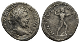 Septimius Severus AR Denarius. (18mm, 3.14 g) Rome, AD 197-200. L SEPT SEV AVG IMP XI PART MAX, laureate head to right / IOVI PROPVGNATORI, Jupiter hu...