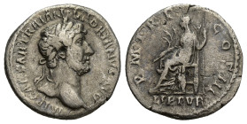Hadrian (AD 117-138). AR denarius (18mm, 2.87 g). Rome, AD 119-122. IMP CAESAR TRAIAN HADRIANVS AVG, laureate head of Hadrian right / P M TR P-COS III...