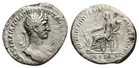 HADRIAN (117-138). Denarius. (16mm, 2.89 g) Rome. Obv: IMP CAES TRAIAN HADRIANO AVG DIVI TRA. Laureate bust right, slight drapery on far shoulder. Rev...