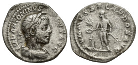 Elagabalus (AD 218-222). AR denarius (18mm, 2.79 g). Rome, AD 218-222. IMP ANTONINVS PIVS AVG, laureate, draped and cuirassed bust of Elagabalus right...