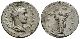 Philip I AR Antoninianus. (23mm, 4.18 g) Rome, AD 244-247. IMP M IVL PHILIPPVS AVG, radiate, draped and cuirassed bust right / FIDES MILIT, diademed a...