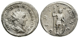 Volusianus AD 251-253. Rome Antoninianus AR (21mm, 4.20 g). IMP C C VIB VOLVSIANVS AVG, radiate, draped and cuirassed bust right / VIRTVS AVGG, Virtus...
