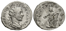 Philip I, 244-249. Antoninianus (22mm, 4.74 g), Rome, 244-245. IMP M IVL PHILIPPVS AVG Radiate, draped and cuirassed bust of Philip I to right, seen f...