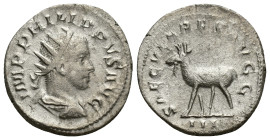Philip II. Antoninianus. 247-249 AD. Rome. (21mm, 2.97 g) Anv.: IMP PHILIPPVS AVG. Radiate, draped, and cuirassed bust right. Rev.: SAECVLARES AVGG. G...