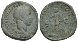 Severus Alexander (222-235). Æ Sestertius (28mm, 21.51 g). Rome, 228. Laureate, draped and cuirassed bust r. R/ Virtus standing l., foot on prow, hold...