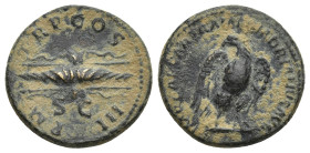Hadrian Æ Semis. (18mm, 3.53 g) AD 121-122. P M TR P COS III, winged thunderbolt, SC below. / IMP CAESAR TRAIAN HADRIANVS AVG, eagle standing facing, ...