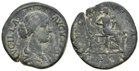 Lucilla (daughter of M. Aurelius) Æ Sestertius. (29mm, 19.69 g) Rome, AD 161-166. LVCILLA AVGVSTA, draped bust right / [FECVNDITAS], Fecunditas seated...