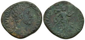 Commodus. AD 177-192. Æ Sestertius (27mm, 21.16 g). Struck AD 182. Laureate head right / Mars advancing right, carrying spear and trophy.