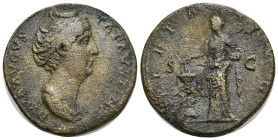 Diva Faustina Senior. Died AD 140/1. Æ Sestertius (31mm, 22.68 g). Rome mint. Struck under Antoninus Pius, circa AD 141-146. DIVA AVGVSTA FAVSTINA Dra...