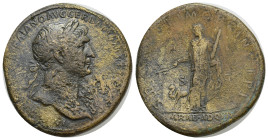 Trajan (AD 98-117). AE sestertius (32mm, 24.48 g). Rome, AD 112-113. IMP CAES NERVAE TRAIANO AVG GER DAC P M TR P COS VI P P, laureate head of Trajan ...