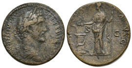 ANTONINUS PIUS. 138-161 AD. Æ Sestertius (31mm, 21.99 g). Struck circa 141-143 AD. Laureate, draped and cuirassed bust right / Salus standing left hol...