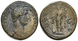 Hadrian. A.D. 117-138. Æ sestertius (32mm, 29.11 g). Rome, ca. A.D. 134-138. HADRIANVS AVG COS III P P, laureate head of Hadrian right / FORTV-NA AV[G...