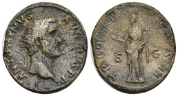Antoninus Pius Æ Dupondius. (28mm, 16.70 g)Rome, AD 139. ANTONINVS AVG PIVS P P, radiate head right / TR POT COS II , Aequitas standing left, holding ...