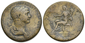 Trajan Æ Sestertius. (31mm, 23.77 g) Rome, AD 112-114. IMP CAES NERVAE TRAIANO AVG GER DAC P M TR P COS VI P P, laureate and draped bust right / FORTV...