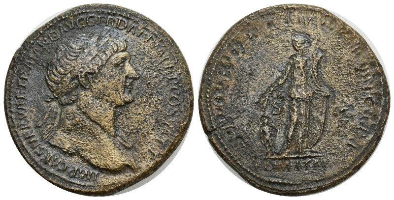 Trajan AD 98-117. Struck AD 112-114. Rome Sestertius Æ (34mm, 24.54 g) IMP CAES ...