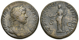 Hadrian (AD 117-138). AE sestertius (31mm, 23.43 g). Rome, AD 132-134. HADRIANVS-AVGVSTVS, laureate head of Hadrian right, drapery on left shoulder / ...