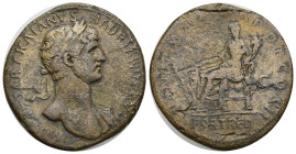 Hadrian (117-138), Sestertius, Rome, AD 118; AE (33mm, 23.00 g); IMP CAESAR TRAIANVS - HADRIANVS AVG, laureate bust r., drapery on l. shoulder, Rv. PO...