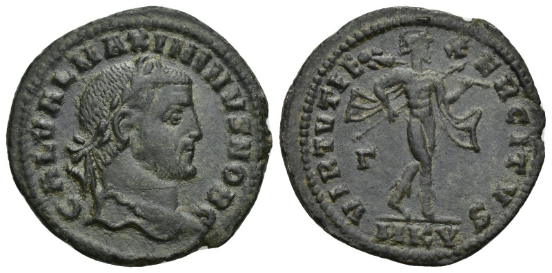 Maximinus II, as Caesar, Silvered Æ Nummus. (26mm, 6.38 g) Cyzicus, AD 308-309. ...