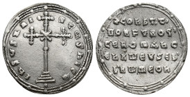 Constantine VII and Romanus I AR Miliaresion. (23mm, 2.71 g) Constantinople, AD 945-959. IҺSЧS XRISƮЧS ҺICA, cross crosslet on three steps, X at centr...