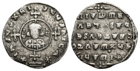 John I. Miliaresion; John I; 969-976 AD. Constantinople, Miliaresion, (20mm, 2.00 g). Obv: +IHSUS XRI - STUS nICA* Cross crosslet on globus above two ...