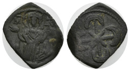 EMPIRE OF NICAEA. Anonymous (1227-1261). Ae Tetarteron. (17mm, 1.36 g) Magnesia. Obv: MP - ΘV. The Virgin Mary standing facing, orans. Rev: Pelleted c...