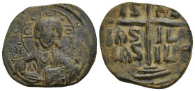 Anonymous Folles. temp. Romanus III, circa 1028-1034. Æ Follis (25mm, 8.71 g). Constantinople mint. Facing bust of Christ Pantokrator / Large cross po...