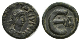 ANASTASIUS. 491-518 AD. Æ Pentanummium (12mm, 1.72 g). Constantinople mint. DN ANA S PP AV, diademed, draped, cuirassed bust right / Large E, pellets ...