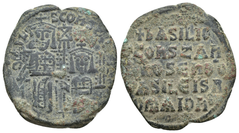 Basil I the Macedonian, with Constantine. 867-886. Æ Follis (26mm, 7.94 g). Cons...