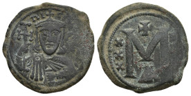 Nicephorus I AD 802-811. Constantinople Follis Æ (24mm, 6.31 g). Crowned facing bust, holding cross potent and akakia / Large M, cross above, XXX to l...