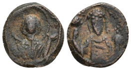 Manuel I Comnenus. 1143-1180. AE tetarteron (17mm, 3.42 g). Constantinople mint. Nimbate facing bust of the Virgin, orans, wearing pallium and maphori...