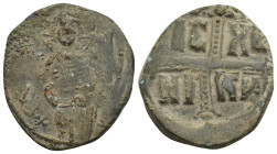 Michael IV the Paphlagonian AD 1034-1041. Constantinople Anonymous Follis Æ (26mm, 8.50 g) + EMMANOVHΛ IC-XC, half-length figure of Christ standing fa...