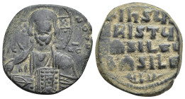 Anonymous Folles. temp. Basil II & Constantine VIII, circa 976-1025. Æ Follis (24mm, 7.26 g). Constantinople mint. Bust of Christ Pantokrator facing /...