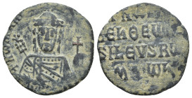 Constantine VII Porphyrogenitus, with Romanus I and Christopher. AD 913-959. Byzantine Follis Æ (23mm, 4.00 g). RωmAn bASILEVS Rωm Faced bust of Roman...