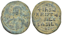 Attributed to Basil II and Constantine VIII AD 976-1028. Constantinople Anonymous follis Æ. (31mm, 8.00 g). [+ Є]MMA-HOVHΛ, nimbate bust of Christ Pan...