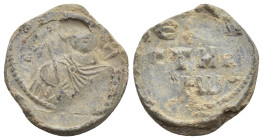 Obv: Facing nimbate bust of a saint, holding spear. Rev: Legends three lines. 19mm, 5.77 gr.