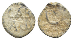 Gnostic Amulet (Lead, 12mm, 0.85 g), circa 2nd-4th centuries. CAB/AⲰ in two lines. Rev. Star in crescent.