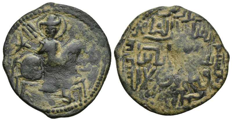 SELJUQ OF RUM: Sulayman II, 1196-1204, AE fals (30mm, 7.18 g), Horseman advancin...